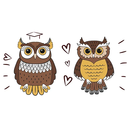 Цветной вариант раскраски филин и сова