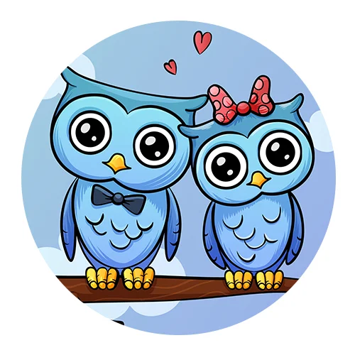 Цветной вариант раскраски влюбленная пара сов