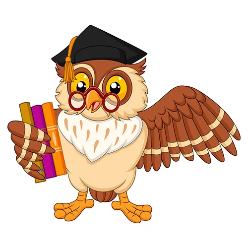 Цветной вариант раскраски ученый филин (сова)