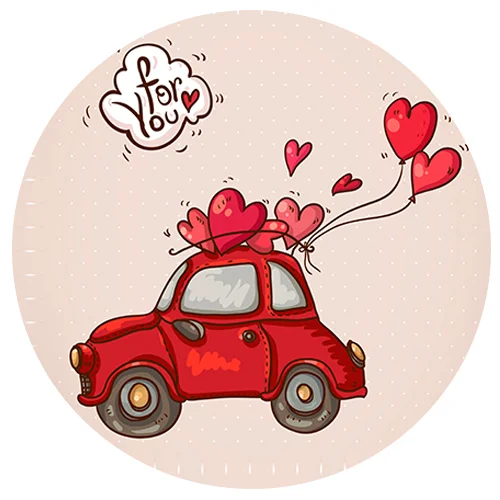 Цветной вариант раскраски машинка с шариками. валентинка