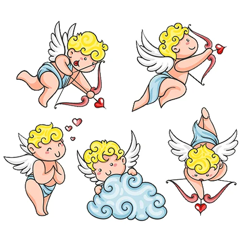 Цветной пример раскраски ангелочки купидоны