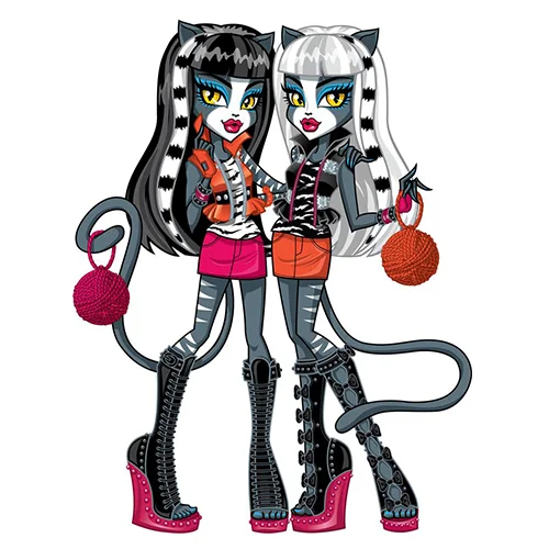 Цветной вариант раскраски монстр хай кошки-оборотни пурсефона и мяулодия