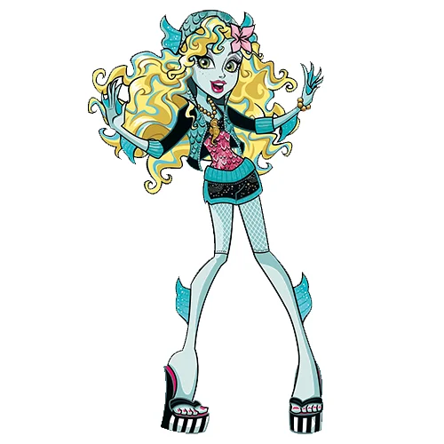 Цветной вариант раскраски монстр хай лагуна блю с цветочком