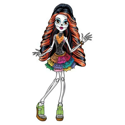 Цветной вариант раскраски монстр хай скелита калаверас машет рукой