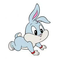 Цветной вариант раскраски маленький крольчонок ползет