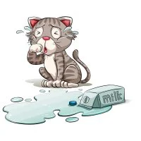 Цветной вариант раскраски кот разлил молоко