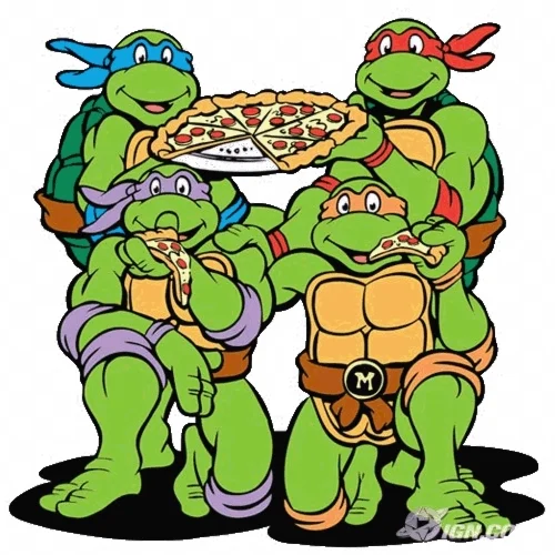 Цветной вариант раскраски черепашки-ниндзя и пицца