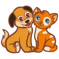 Цветной вариант раскраски котенок и щенок