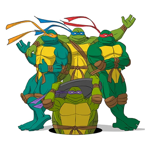 Цветной вариант раскраски все черепашки-ниндзя