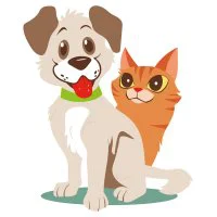 Цветной вариант раскраски котик и песик