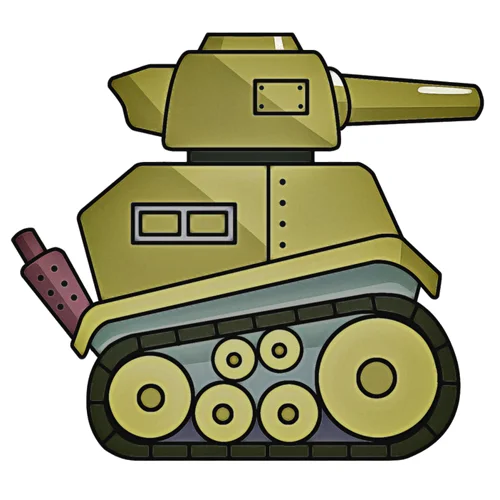 Цветной вариант раскраски маленький танчик