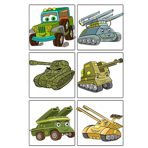 Цветной пример раскраски мультяшная военная техника
