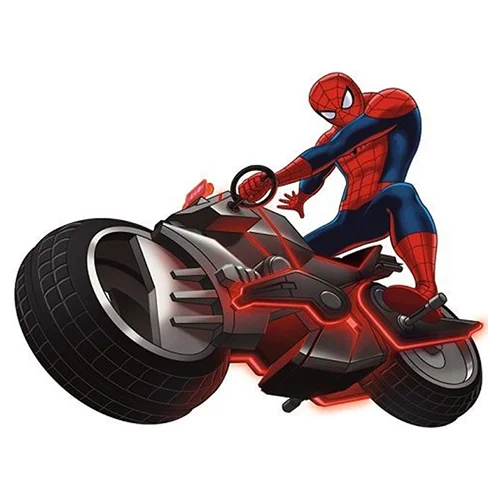 Цветной вариант раскраски мчится на мотоцикле