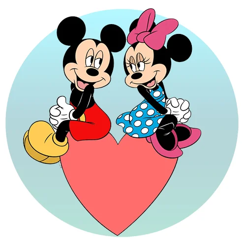 Цветной вариант раскраски микки и минни на сердце