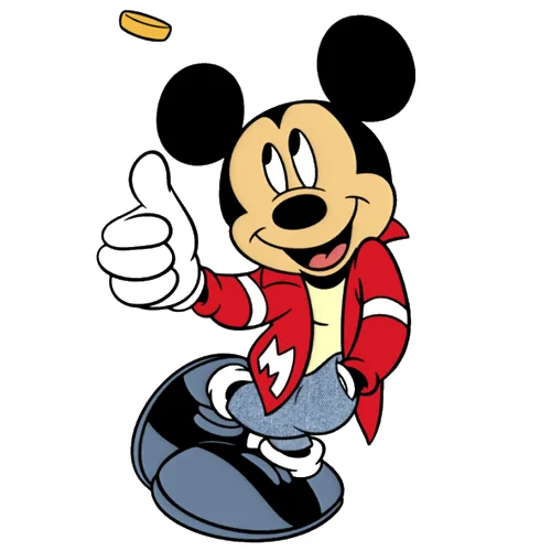 Цветной пример раскраски микки маус кидает монетку