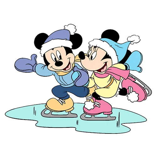 Цветной пример раскраски микки и минни маус катаются на коньках