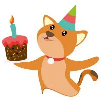 Цветной вариант раскраски кот с тортом на празднике