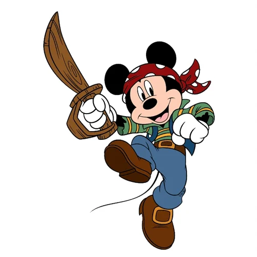 Цветной пример раскраски пират микки маус