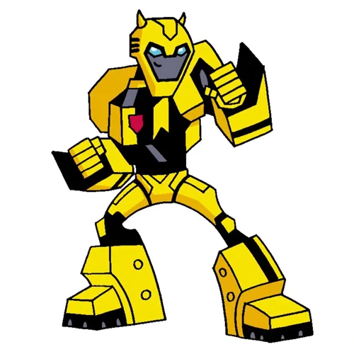 Цветной вариант раскраски бамблби трансформер автобот в стойке