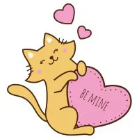 Цветной пример раскраски кошечка с сердечком