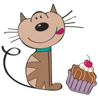 Цветной вариант раскраски кот с кексиком