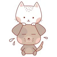 Цветной вариант раскраски котенок и щеночек