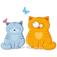 Цветной пример раскраски кошечка и кот