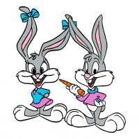 Цветной пример раскраски девочка и мальчик зайчата