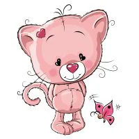 Цветной вариант раскраски плюшевый котенок