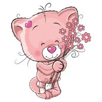 Цветной вариант раскраски котенок с цветами