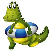 Цветной вариант раскраски крокодил в спасательном круге