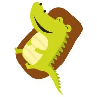 Цветной вариант раскраски крокодил плавает на матрасе