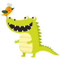 Цветной вариант раскраски крокодил с птичкой