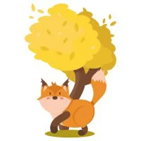 Цветной вариант раскраски лиса осенью