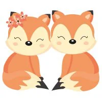 Цветной вариант раскраски брат и сестра лисята