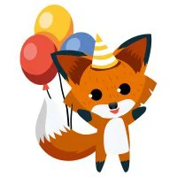 Цветной вариант раскраски праздничная открытка лисенок с шарами