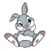 Цветной вариант раскраски кролик лежит