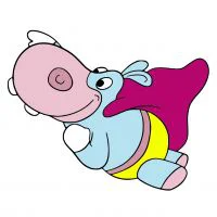 Цветной вариант раскраски бегемот супергерой