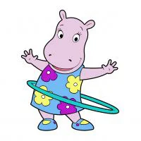 Цветной пример раскраски девочка бегемотик с обручем