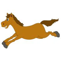 Цветной вариант раскраски лошадь бежит