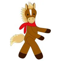 Цветной вариант раскраски лошадка в шарфе