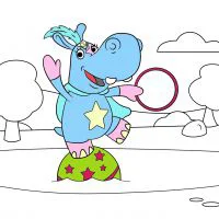 Цветной пример раскраски цирковой бегемотик