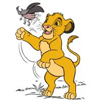 Цветной вариант раскраски львенок симба играет. короле лев мультфильм