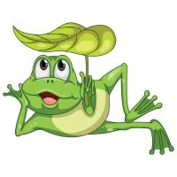 Цветной вариант раскраски лягушонок отдыхает под кувшинкой