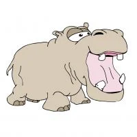 Цветной вариант раскраски бегемот с открытым ртом