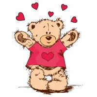 Цветной вариант раскраски плюшевый медведь с сердечком на майке