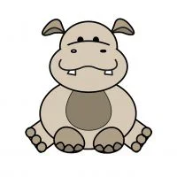 Цветной вариант раскраски бегемотик сидит