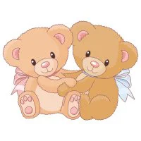 Цветной вариант раскраски девочка и мальчик плюшевые мишки