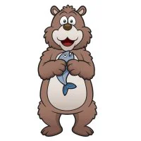 Цветной вариант раскраски красивый милый медведь с рыбкой