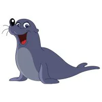 Цветной вариант раскраски веселый морской котик